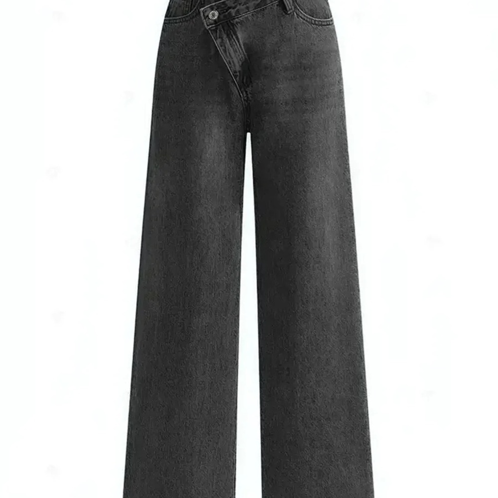 Asymmetrical Black Wide-Leg Women Jeans